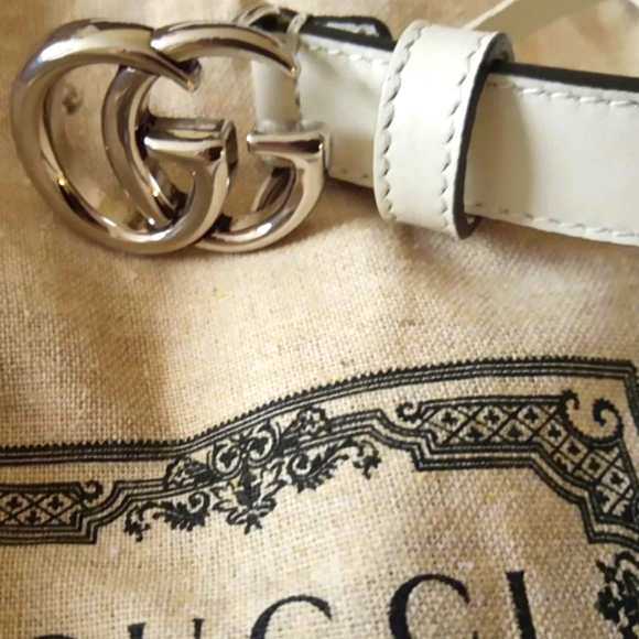 Gucci Accessories - New. Gucci GG marmont white leather  belt silver tone hardware